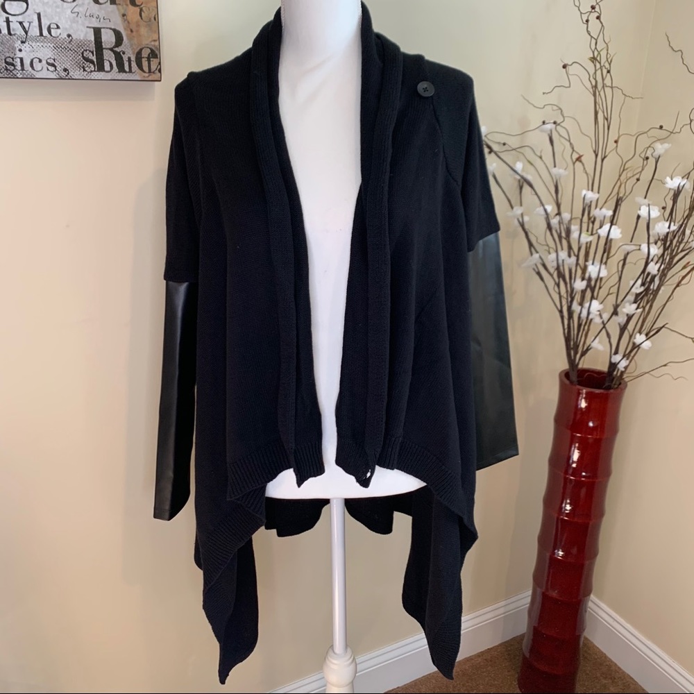 BlankNYC Denim Faux Leather Trim Cardigan- NWT